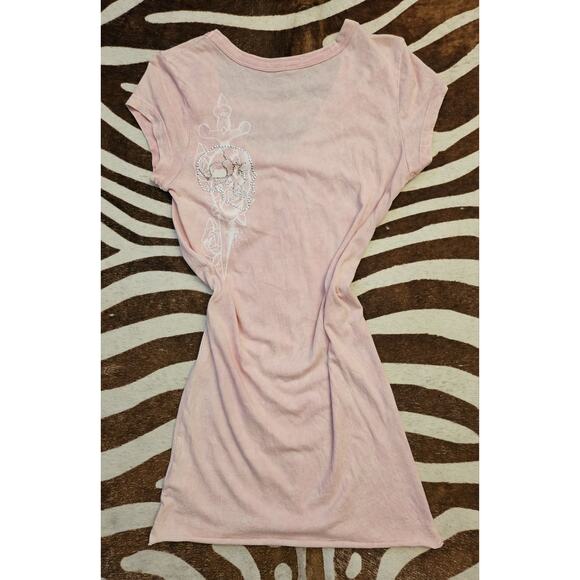 Vintage Bejeweled Y2K Body Con T-shirt Dress Ed Hardy Style Sz M - Picture 2 of 6